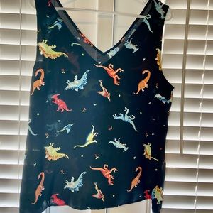 ModCloth dinosaurs and cherries print double v tank. Size large. Never worn.